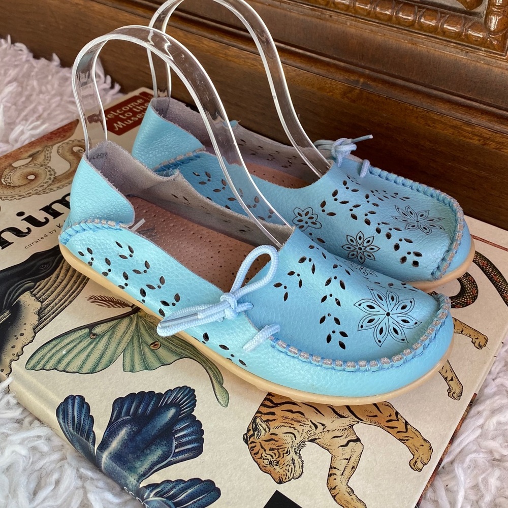 Fantiny soft‎ blue leather slip on shoes